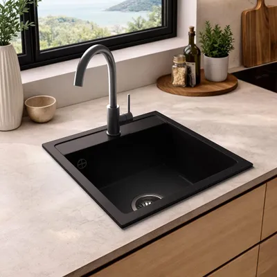 Produktbild von LINDBERGH® Granitspüle Schwarz "LUX11" inkl. Siphon Küchenspüle Einbauspüle KÜCHE Spüle