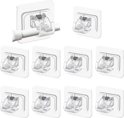 Produktbild von (10 Stück) Vorhangstangenhalter ohne Bohren, selbstklebende Vorhanghaken, transparente selbstklebende Stangenhalter für Vorhangstangen