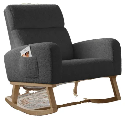 Obrázek produktu pro Houpací křeslo, sametový potah, ergonomický design, tmavě šedá