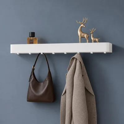 Produktbild von doporro Wandgarderobe mit Ablage, Garderobenleiste 80 cm mit 8 Garderobenhaken, Kleiderhaken Wand ohne Bohren Weiß Reglo-05