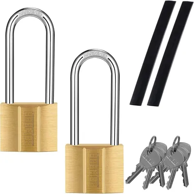 Productafbeelding van Hangslot met lange beugel, met identieke sleutels, waterdicht, messing, 2x 40 mm, 6 sleutels