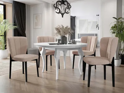 Obrázok produktu pre Rozkladací jedálenský stôl 100 cm so 4 stoličkami KRAM 2 - biely / čierny / béžový
