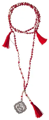 Produktbild von Chakra Mala "Muladhara Chakra" Glasperlen, Metall () rot/ weiß 48cm
