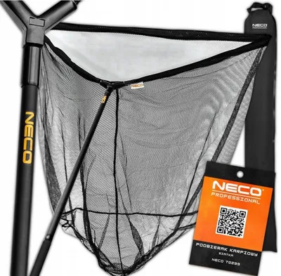 Zdjęcie produktu dla Duży podbierak karpiowy NECO Premium Black 2,8 m – 100×100 cm, dwuskładowy, metalowa głowica, pokrowiec