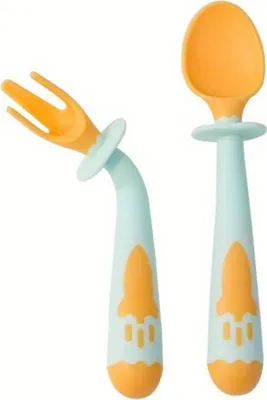 Produktbild von Kinder Löffel Gabel Set Biegbarer Griff Besteck für Kinderessen BPA Frei Silikon, Farbe:Blau, Ausführung:ohne Box