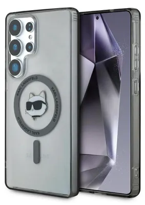 Produktbild von Karl Lagerfeld Button Choupette Head Printed Logo MagSafe - Samsung Galaxy S25 Ultra Hülle (Schwarz)