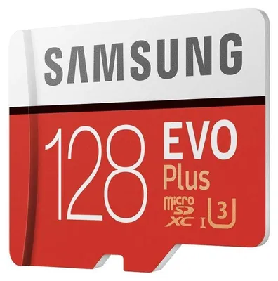 Produktbild von Samsung MB-MC128GA/EU EVO Plus 128 GB microSDXC UHS-I U3 Speicherkarte inkl. SD-Adapter Rot/Weiß