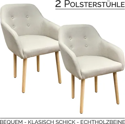 Produktbild von Stühle Esszimmerstühle Armlehnstuhl Polsterstuhl Stoff Sessel mit Armlehne Echtholz Stuhlbeine in 2er, 4er, 6er, 8er Set, in verschiedenen Farben Kingpower , Auswahl:2 Sessel - beige