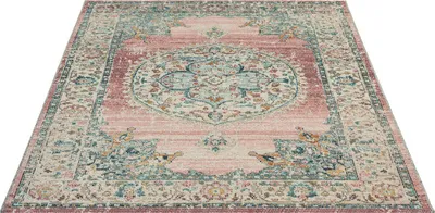 Produktbild von Outdoor Teppich Terasse Küche Balkon Vintage Stil Grau Pink