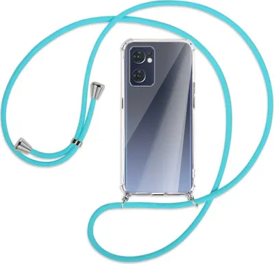 Produktbild von Handykette Backcover-Schutzhülle mit Band (Metall silberfarben) für Oppo Reno7 5G / Find X5 Lite - türkis