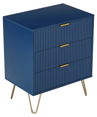 Produktbild von Kommode - Nachttisch mit 3 Schubladen - 60 x 40 x 70 cm - Metallbeine - Dunkelblau