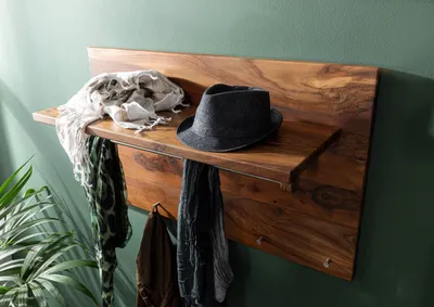 Produktbild von MASSIVMOEBEL24 Wandgarderobe Sheesham 100x32x62 walnuss gewachst TORONTO #246