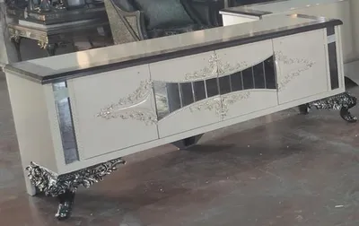 Produktbild von Casa Padrino Luxus Barock TV Schrank Creme / Silber / Grau / Gold - Prunkvolles Massivholz Sideboard mit 4 Türen - Luxus Wohnzimmer Möbel im Barockstil - Barock Möbel - Edel & Prunkvoll