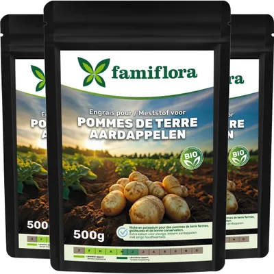 Produktbild von Famiflora Dünger für Kartoffeln 1,5KG - 3x 500g - NPK 3-6-10 - Dosierung: 50-150g/m² - NPK 6-3-8 - Extra Kalium für feste, schmackhafte Kartoffeln