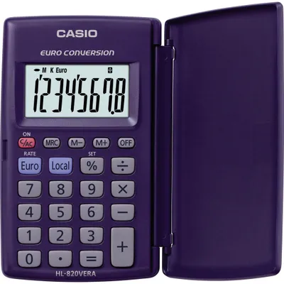 Image de Calculatrice de poche Casio® HL-820VERA - Solaire/pile, 8 chiffres, écran LCD, bleu foncé