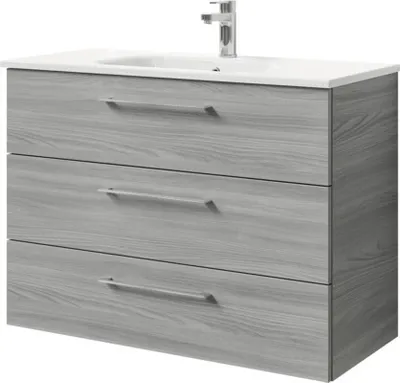 Produktbild von Pelipal Badmöbel-Set Sunline 121 BxHxT 101 x 74 x 46 cm Frontfarbe sangallo grau mit Mineralguss-Waschtisch und Waschtis
