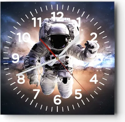 Produktbild von Wanduhr - Quadrat - Glasuhr - Astronaut Erde Raum - 40x40cm - Schleichendes Uhrwerk - Lautlos - zum Aufhängen bereit - Dekoration Modern - Wanddekoration aus Glas - C4AC40x40-2848