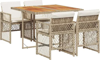 Produktbild von vidaXL 5-tlg. Garten-Essgruppe mit Kissen Beige Poly Rattan
