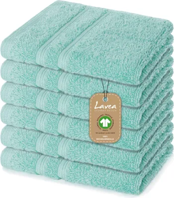 Produktbild von Lavea® 6er Set Seiftuch 30x30 cm, Seiftücher Bali & Waschlappen Frottee aus Baumwolle, pflegeleichtes Handtuch-Set, 100% GOTS Baumwolle, Frottier, Eisgrün