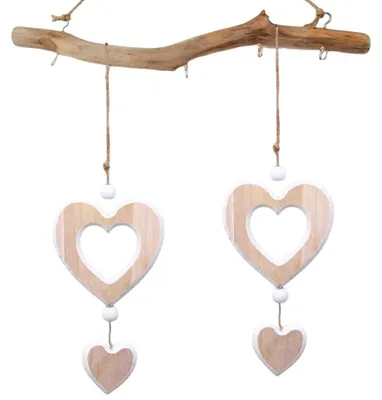 Holzaufhänger, 2er-Set, Herzform, 35 cm, Dekoration