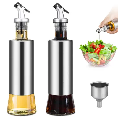 Ölflasche Edelstahl 300 ml x 2 mit Ausgießer und Trichter