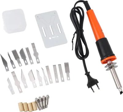Produktbild von Elektrisches Heißmesser-Schneidewerkzeug-Set, Mehrzweck-Schablone mit 16 Klingen, 4 Spannhülsen, Metallständer, Schnitzen für EU-Stecker, 220 V