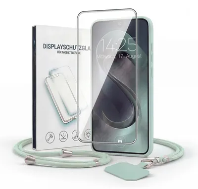 Produktbild von Handyhülle für Samsung Galaxy A22 5G mit Handykette und 9H Displayglas Displayschutz Band Kordel Hülle Case Schutzhülle Türkis
