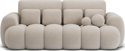 A studio shot of a beige sofa.