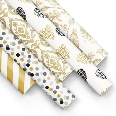 Immagine prodotto di Carta da regalo - 200 x 70 cm - 5 rotoli - Nero e oro