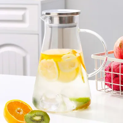 Produktbild von 2.0 Liter 70 Unzen Glas Krug karaffe mit Deckel Eistee Krug Wasserkrug Heißes Kaltes Wasser Eistee Wein Kaffee Milch und Saft Getränkekaraffe wasserkaraffe