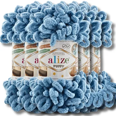 Produktbild von Alize 5x 100g Puffy Wolle, Uni, Häkeln, Stricken (Medium Blue - 280)