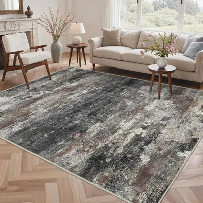 Productafbeelding van Groot woonkamerkleed, wasbaar en antislip, 200x290 cm, zwart met kleurverloop, rechthoekig