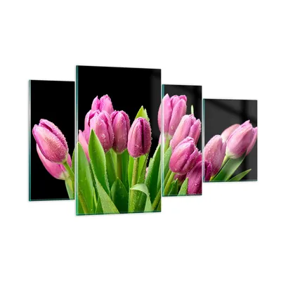 Produktbild von Bilder auf glas - Tulpen Blumenstrauß Tau Tropfen - 120x70cm - Glasbilder - Wandbilder - Kunstdruck - zum Aufhängen bereit - Wanddekoration aus Glas - Glas Bilder - Wandbild auf Glas - GDL120x70-2486
