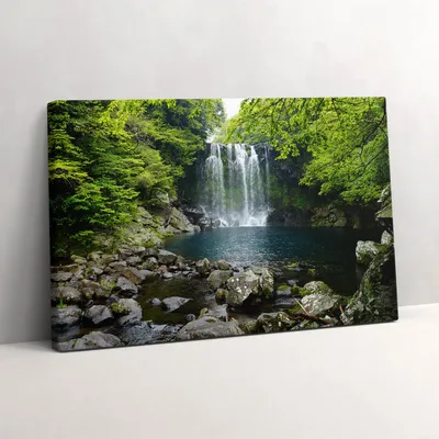 Produktbild von Wasserfall und Fluss inmitten von Bäumen – Leinwandbild Wandbild – 30x20 cm – Leinwandbilder – Wandbilder – Schlafzimmer – Flur