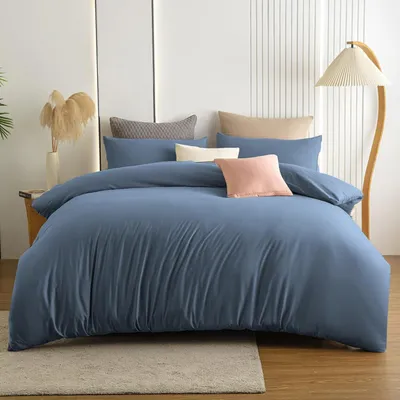 Produktbild von Bettwäsche-Set 200x220 cm Hellblau Mikrofaser bügelfrei knitterfrei mit 2x Kissenbezug 80x80 cm Reißverschluss