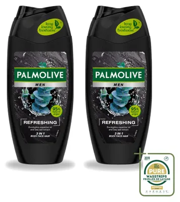 Immagine prodotto di 2 confezioni di bagnoschiuma 3 in 1 Palmolive Men, rinfrescante - 250 ml ciascuna - confezione risparmio - 2 pezzi