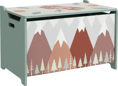Produktbild von ZONEKIZ Spielzeugkiste mit Deckel, Spielzeugtruhe mit niedlichem Tierdesign, Aufbewahrungsbox mit Deckel-Sicherheitsscharnier, Griff, für Kinderzimmer, Schlafzimmer, Grün