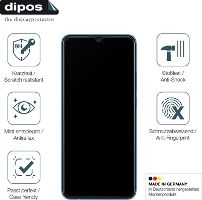 Obrázek produktu pro 2x ochranná fólie pro Oppo A16K matná - anti-shock 9H fólie dipos Glass plastové sklo