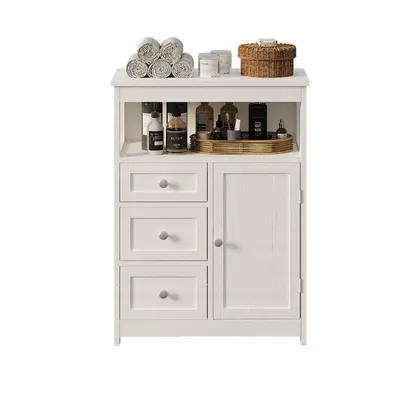 Immagine prodotto di Mobile da bagno bianco con cassetti, da appoggio, per bagno in stile loft, con ripiani e ante