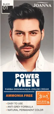 Zdjęcie produktu dla Joanna Power Men Color Cream 3in1 Farba do brody i wąsów 01 Black, 30g