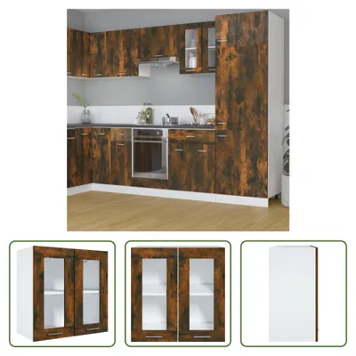 Obrázek produktu pro The Living Store nástěnná skříňka sklo kouřový dub 60x31x60 cm materiál na bázi dřeva