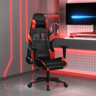 Image de vidaXL Chaise de jeu avec massage & repose-pieds Noir & rouge Similicuir