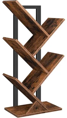 Productafbeelding van Boekenkast, vrijstaand model, boomvormig, 4 planken, metaal en hout, vintagebruin, 34x20x71 cm