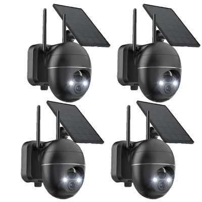 Image de 4 pièces 2K caméra de surveillance solaire extérieure batterie Caméra de surveillance sans fil avec vision nocturne couleur PIR détecteur de mouvement sirène/alarme lumière blanche Alexa