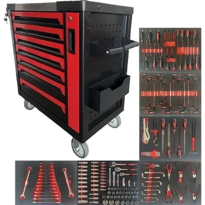 Image de Servante d'atelier DEFPRO - Pleine (201 outils) - 7 tiroirs - Acier - Rouge