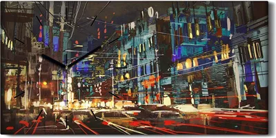 Produktbild von Wandbild Leinwand Bilder Wanduhr 60x30 Malerei der Stadt Straße bei Nacht - schwarze Hände