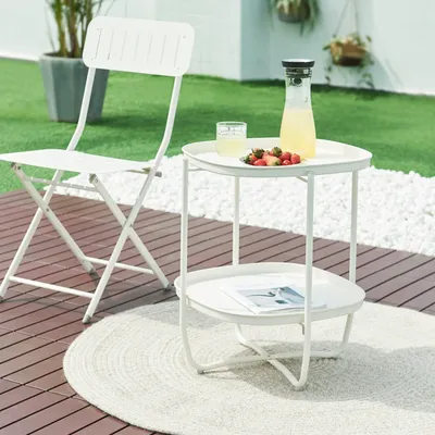 Produktbild von Tabletttisch ‘Sandefjord’ rechteckig mit 2 abnehmbaren Tabletts Stahl 57,5 x 46 x 46 cm Weiß