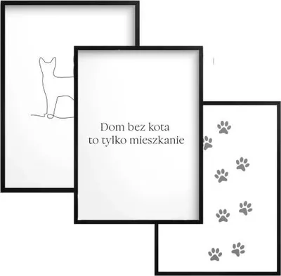 Immagine prodotto di Poster artistico da parete in bianco e nero con cornice soggiorno set gatti
