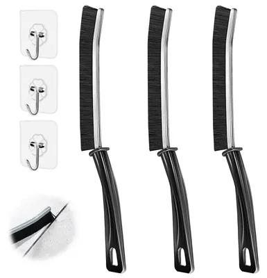 Fugenreinigungsbürsten-Set, 3 Stück, mit Haken, schwarz