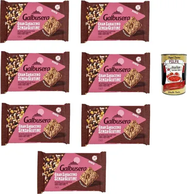 Produktbild von Galbusera Gran Saraceno Senza Glutine con Gocce di Cioccolato 260g, Glutenfreie Chocolate Chip Cookies 7x 260 g (6 Einzelportionen) + Italian Gourmet polpa 400g